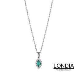 0.10 ct. Natural Marquise cut Emerald and 0.06 ct Diamond Necklace / 1118842 - Londia Jewellery