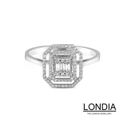 0.20 ct Diamond Double Halo Baguette Londia Best Seller Engagement Ring - Londia Jewellery