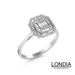 0.20 ct Diamond Double Halo Baguette Londia Best Seller Engagement Ring - 2