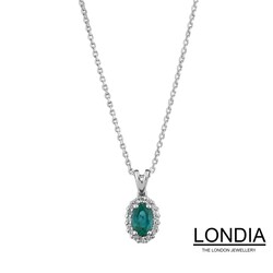 0.20 ct Natural Oval cut Emerald and 0.06 ct Diamond Necklace / 1118824 - Londia Jewellery