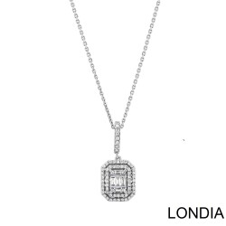 0.30 ct Diamond Baguette Necklace / Emerald and Round Cut Diamond Necklace / 1118997 - Londia Jewellery