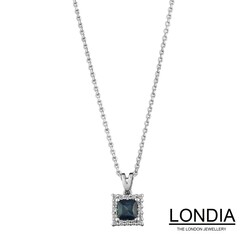 0.30 ct.Natural Princess Cut Natural Sapphire and 0.06 ct Diamond Necklace / 1118836 - Londia Jewellery