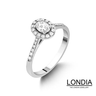 0.40 Karat Londia Natürlicher Oval Schnıtt Diamant Halo Verlobungsring / 1114966 - 2