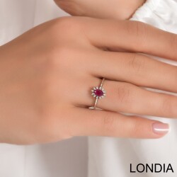 0.50 ct Oval Cut Ruby and 0.07 ct Diamond Engagement Ring / 1119048 - Londia Jewellery