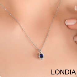 0.50 ct. Natural Oval Cut Sapphire and 0.09 ct. Diamond Necklace / 1117521 - 1