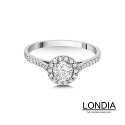 0.50 Karat Londia Natürlicher Diamant Halo Verlobungsring / F GIA Zertifiziert / 1119961 - 1