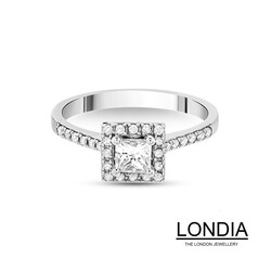 0.50 Karat Londia Prenses Kesim Pırlanta Halo Yüzük / F Gia Sertifikalı / 1119557 - Londia Jewellery