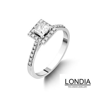 0.50 ct Londia Natural Princess Cut Diamond Halo Engagement Ring / F Gia Certified / 1119557 - 2