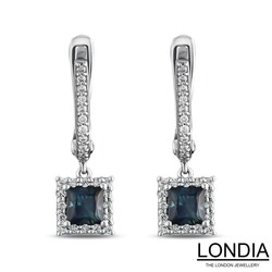 0.70 ct Princess Cut Natural Sapphire and 0.20 ct Diamond Earring / 1118837 - 3