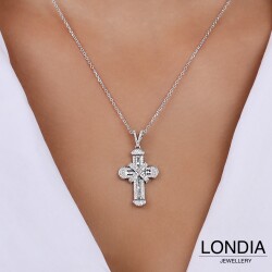 0.80 ct Londia Clair Eternity Necklace With Cross Pendant / Baguette and Round Cut Natural Diamond / 1144373 - Londia Jewellery