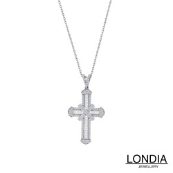 0.80 ct Londia Clair Eternity Necklace With Cross Pendant / Baguette and Round Cut Natural Diamond / 1144373 - 2