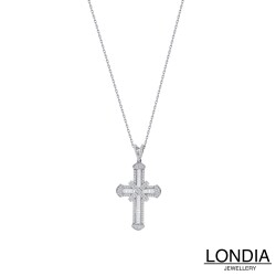 0.80 ct Londia Clair Eternity Necklace With Cross Pendant / Baguette and Round Cut Natural Diamond / 1144373 - 3