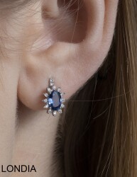 1.00 ct Oval Cut Natural Sapphire and 0.10 ct Natural Diamond Earring / 1124026 - Londia Jewellery