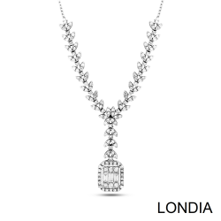 1.00 ct Baguette Diamond Necklace / 14K Gold Baguette and Round Cut Diamond Pendant / Design Baguette Necklace 1125406 - 2