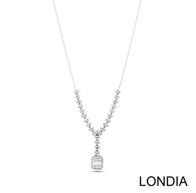 1.00 ct Baguette Diamond Necklace / 14K Gold Baguette and Round Cut Diamond Pendant / Design Baguette Necklace 1125406 - 3