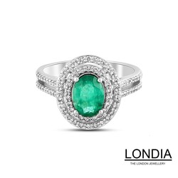 1.10 karat Oval Kesim Zümrüt ve 0.61 karat Pırlanta Nişan Yüzüğü / 1119813 - Londia Jewellery