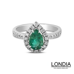 1.13 karat Damla Kesim Zümrüt ve 0.34 karat Pırlanta Nişan Yüzüğü / 1115117 - Londia Jewellery