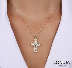 1.20 ct Londia Clair Eternity Necklace With Cross Pendant / Baguette and Round Cut Natural Diamond / 1144376 - 1