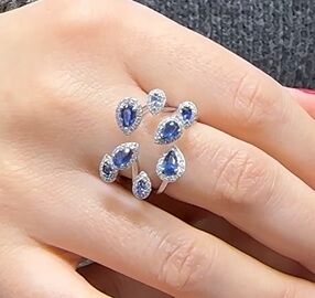 1.22 karat Safir ve 0.45 karat Pırlanta Yüzük / Doğal Safir / Çevre Pırlantalı Damla Kesim Safir Yüzük / 18K Altın / Tasarım Yüzük 1126599 - 2