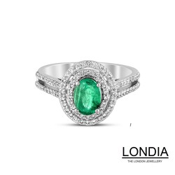 1.25 karat Oval Kesim Zümrüt ve 0.52 karat Pırlanta Nişan Yüzüğü / 1119815 - Londia Jewellery