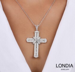 1.50 ct Londia Clair Eternity Necklace With Cross Pendant / Baguette and Round Cut Natural Diamond / 1141505 - Londia Jewellery