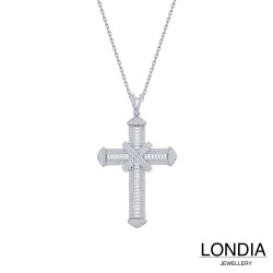 1.50 ct Londia Clair Eternity Necklace With Cross Pendant / Baguette and Round Cut Natural Diamond / 1141505 - 2