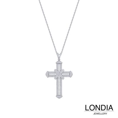 1.50 ct Londia Clair Eternity Necklace With Cross Pendant / Baguette and Round Cut Natural Diamond / 1141505 - 3