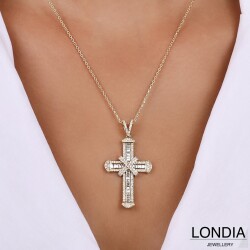 1.50 ct Londia Clair Eternity Necklace With Cross Pendant / Baguette and Round Cut Natural Diamond / 1144377 - 1