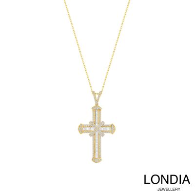 1.50 ct Londia Clair Eternity Necklace With Cross Pendant / Baguette and Round Cut Natural Diamond / 1144377 - 3