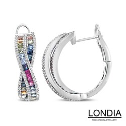 3.50 karat Gökkuşağı Doğal Safir ve 0.71 karat Pırlanta Küpe / 1124268 - Londia Jewellery