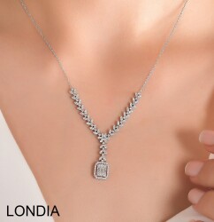 1.00 ct Baguette Diamond Necklace / 14K Gold Baguette and Round Cut Diamond Pendant / Design Baguette Necklace 1125406 - Londia Jewellery