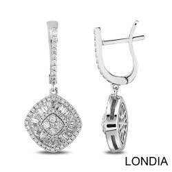 1.40 ct Diamond Baguette Earring / 18k Gold Baguette and Round Cut Diamond Hoop Earring / 1115795 - Londia Jewellery