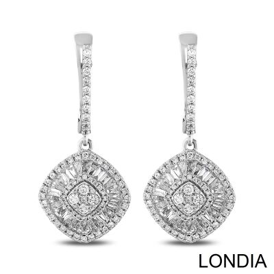 1.40 ct Diamond Baguette Earring / 18k Gold Baguette and Round Cut Diamond Hoop Earring / 1115795 - 3