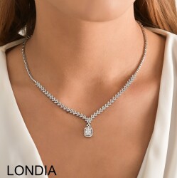 1.44 ct Diamond Necklace / 14K Gold Emerald and Round Cut Diamond Pendant / Baguette Diamond Unique Necklace / 1115385 - Londia Jewellery