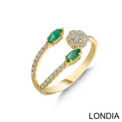 Diamond Ring / Lina Fashion Ring /14K Diamond Ring / Emerald and Diamond Gemstone Ring / Unique Diamond Ring with Marquise Shape and Round 1129261 - Londia Jewellery