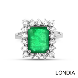 Natural Emerald Origin of Tanzania and Natural Round Diamond / 18k Solid Gold / Design Ring / 1108418 - Londia Jewellery