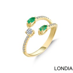 Lina Moda Yüzük / 14 Ayar Altın Yüzük / 0.20 karat Zümrüt ve 0.24 karat Pırlanta Yüzük / Markiz ve Yuvarlak Kesim Pırlanta Yüzük / 1129259 - Londia Jewellery