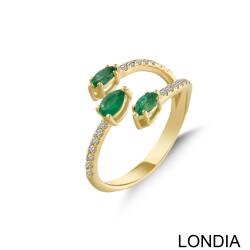 Lina Moda Yüzük / 14K Pırlanta Yüzük / Markiz ve Armut Kesim Zümrüt Yüzük / 0.40 Zümrüt , 0.10 karat Pırlanta Yüzük / 1129257 - Londia Jewellery