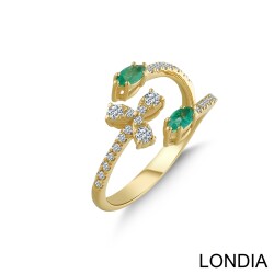 Lina Diamond Fashion Ring / Unique Diamond Ring with Marquise Shape and Round / 14K Diamond Ring / 0.23 ct Emerald and 0.27 ct Diamond Ring 1129258 - Londia Jewellery