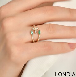 Lina Diamond Fashion Ring / Unique Diamond Ring with Marquise Shape and Round / 14K Diamond Ring / 0.23 ct Emerald and 0.27 ct Diamond Ring 1129258 - 3