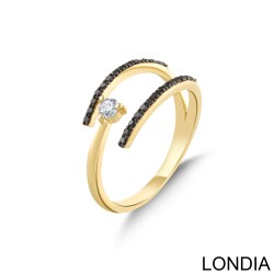 Lina Moda Yüzük / 14k Altın Pırlanta Yüzük / 0.20 karat Siyah ve 0.10 karat Beyaz Pırlanta Yüzük / 1129262 - Londia Jewellery