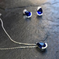 Londia Best Seller Moon Natural Sapphire and Diamond Pendant and Earring Set - Londia Jewellery