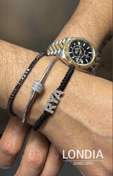 Londia Black Diamond Personalized Initial Men's Bracelet / Father's Day Gift / 1126551 - 
