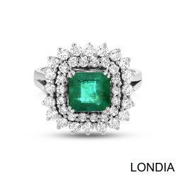 Natural Emerald Origin of Tanzania / Emerald Cut Emerald Ring With Surrounding Diamond / 18k Solid Gold/ Design Ring 1109665 - Londia Jewellery