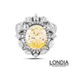 7.45 ct Natural Yellow Quartz and 1.15 ct Marquise and Brillant Cut Diamond Unique Design Ring /1119887 - Londia Jewellery