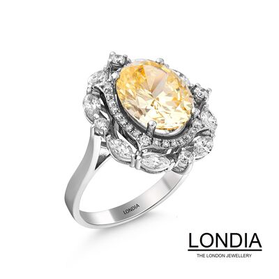 7.45 ct Natural Yellow Quartz and 1.15 ct Marquise and Brillant Cut Diamond Unique Design Ring /1119887 - 2