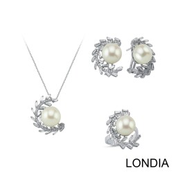 South Sea Pearl Necklace and Earring Set/ Diamond Gold Wedding Set / DS1116412 - Londia Jewellery