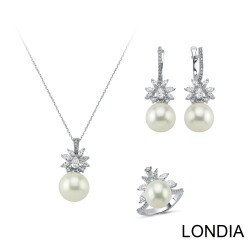 South Sea Pearl Necklace and Earring Set/ Diamond Gold Wedding Set / DS1116474 - Londia Jewellery