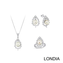 South Sea Pearl Necklace and Earring Set/ Diamond Gold Wedding Set / DS1121481 - Londia Jewellery