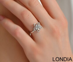 0.29 karat Londia Sakura Pırlanta Yüzük / Benzersiz Damla ve Yuvarlak Kesim Pırlanta Yüzük / 18 Ayar Altın / Sevgililer Günü Hediyesi / 1128832 - Londia Jewellery